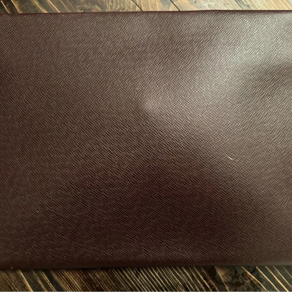 Louis Vuitton Taiga plum brown leather portfolio w/gold front snap or a clutch